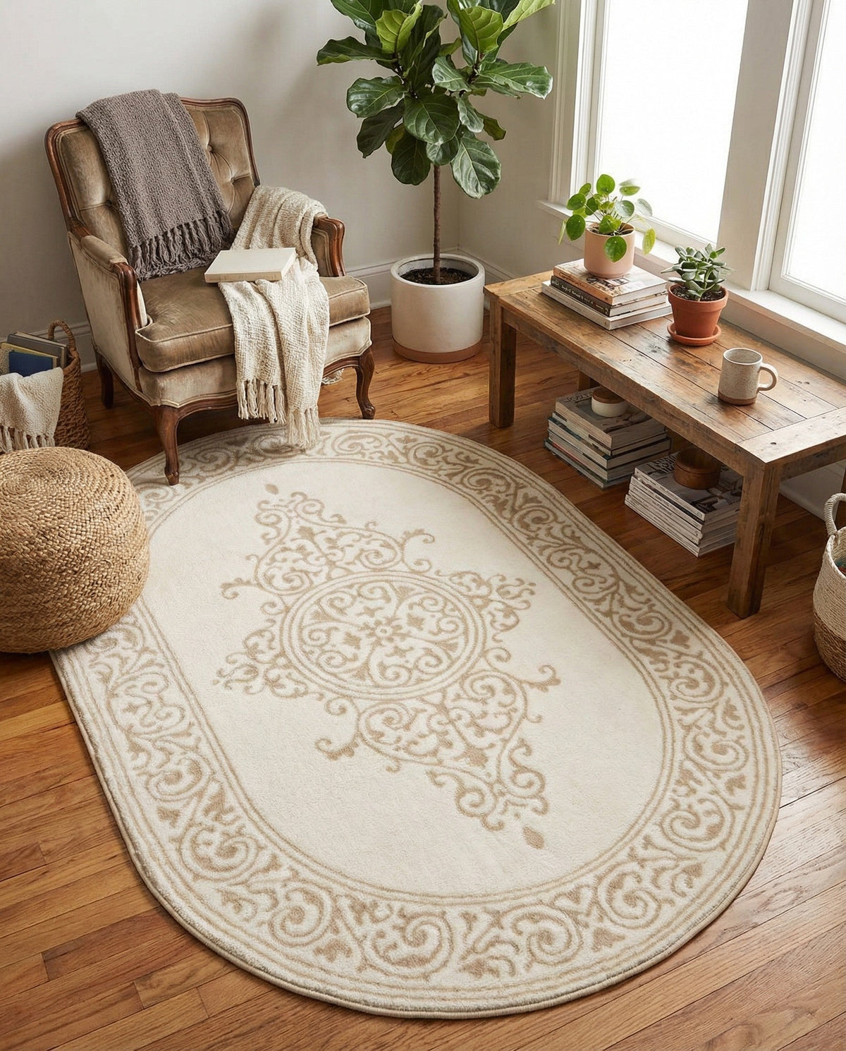 Sanctuary Retreat Collection Area Rug - Haven Oval Snow White  lifestyle 133