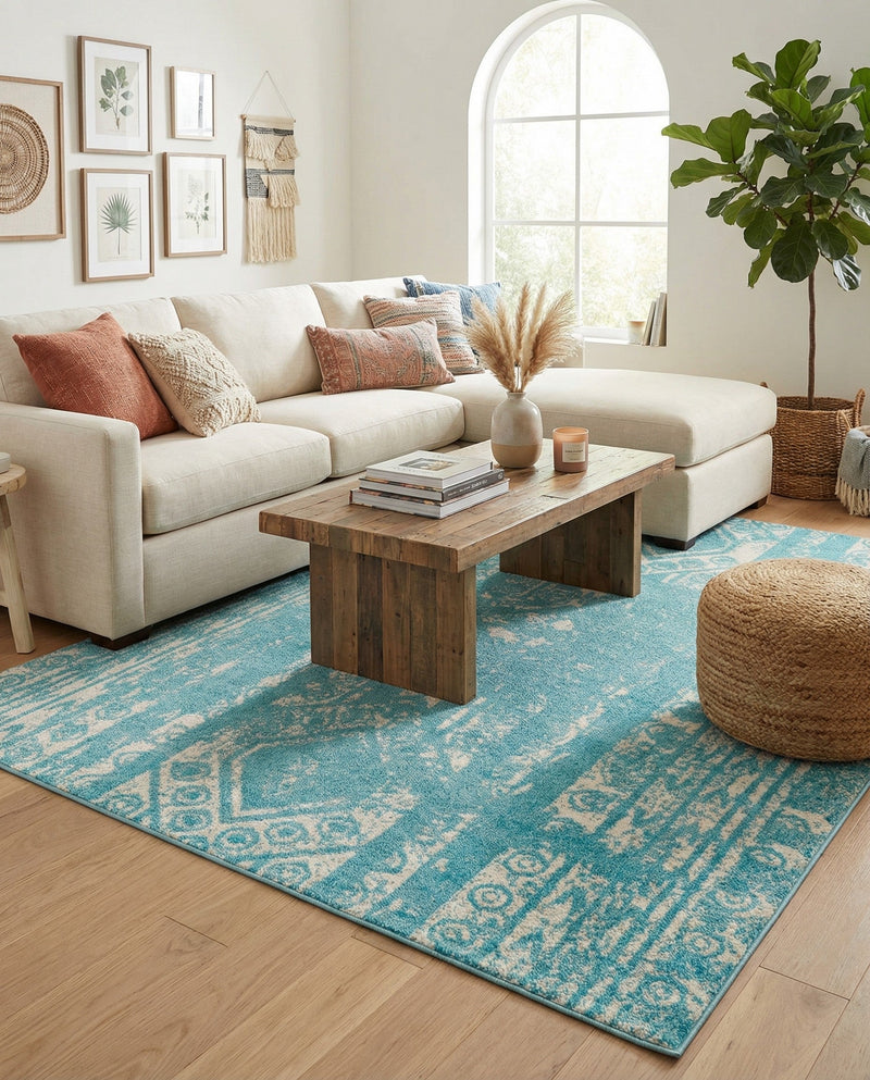 Brighton Stripes Collection Area Rug - Sussex (Light Blue) Rectangle Light Blue  lifestyle 14