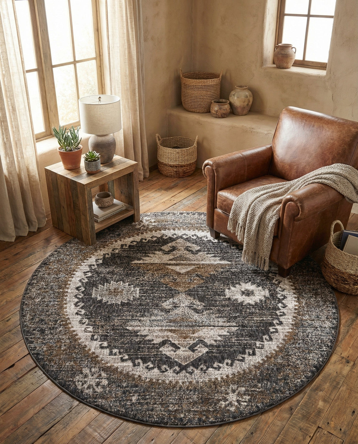 Desert Modern Eco Rug Series Collection Area Rug -  Mojave Round Charcoal Gray  lifestyle 92
