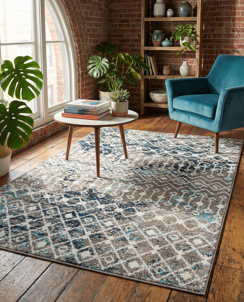 Mediterranean Lattice Collection Area Rug - Santorini (Multi Gray Blue) Rectangle Multi Gray Blue  lifestyle 9