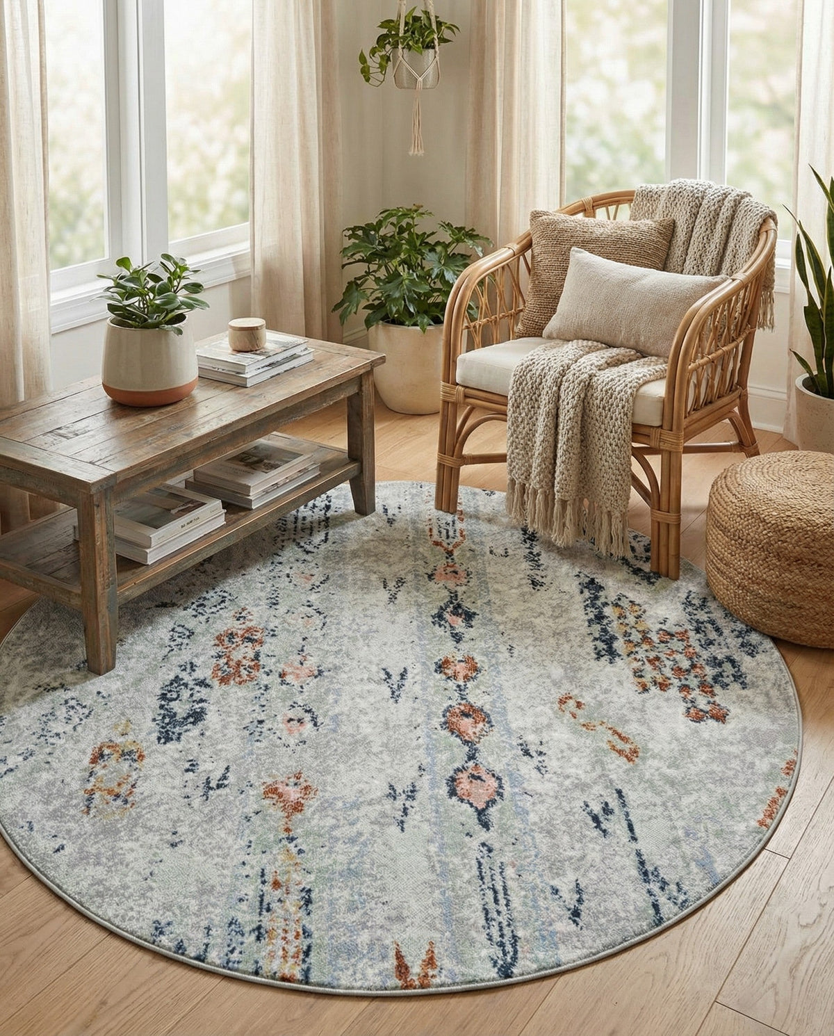 Aegean Elegance Washables Collection Area Rug -  Zakynthos Round Ivory Gray  lifestyle 155