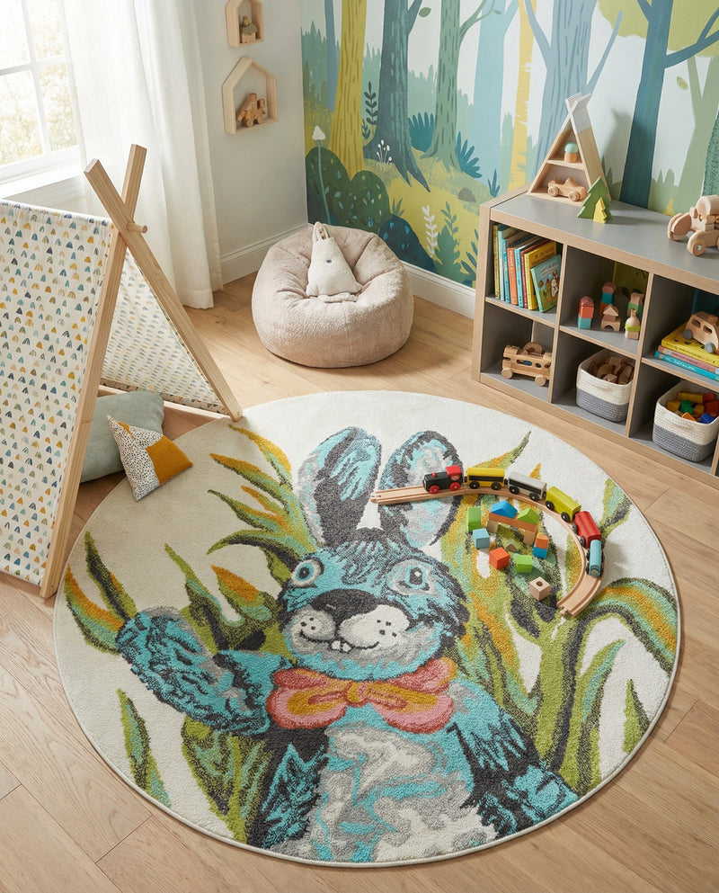 Wonder Tykes Collection Area Rug -  Ombre Round Ivory  lifestyle 9