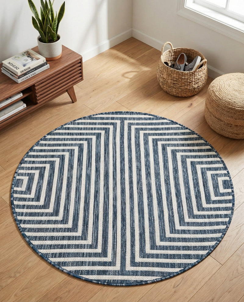 Urban Terrace Collection Area Rug -  Astoria (Blue) Round Blue  lifestyle 42