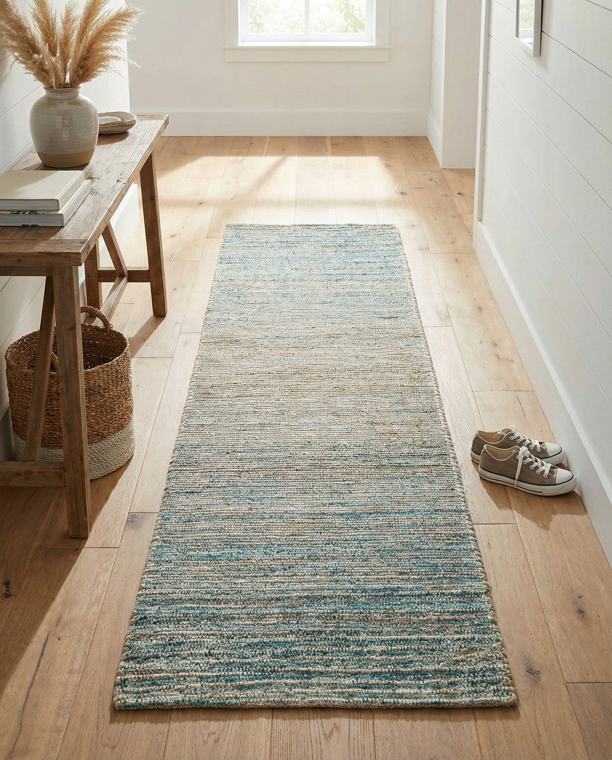 Savannah Threads Collection Area Rug -  Gobi Runner Ivory and Blue  lifestyle 99