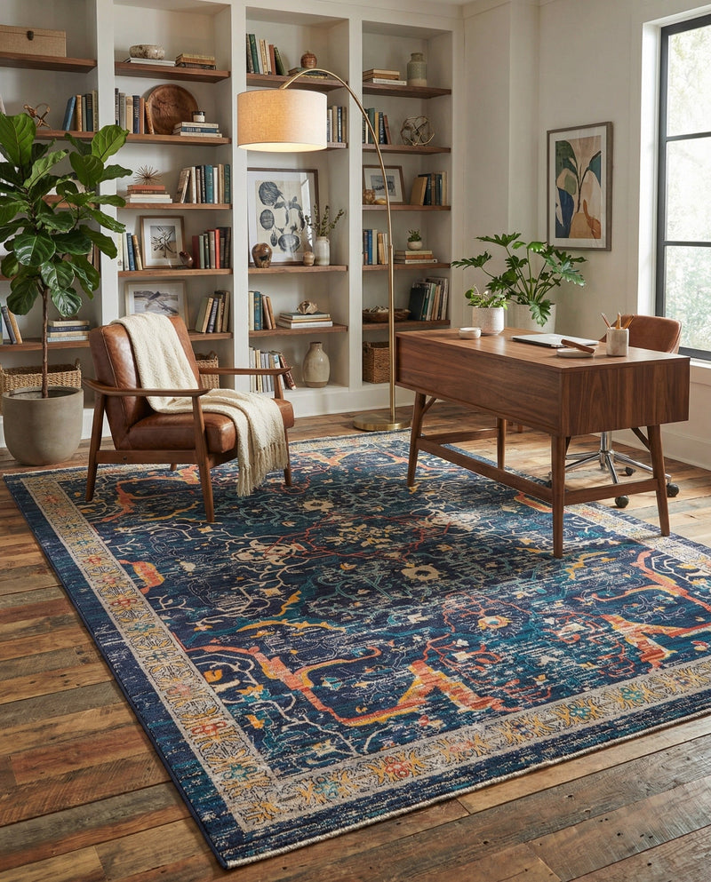 Seville Stripes Collection Area Rug -  Malaga (Navy Blue) Rectangle Navy Blue  lifestyle 26