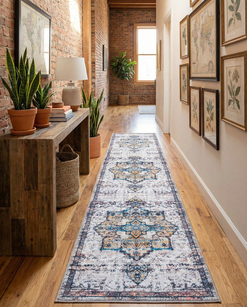 Baroque Era Collection Area Rug - Versailles (Sea Salt White) Runner Sea Salt White  lifestyle 29