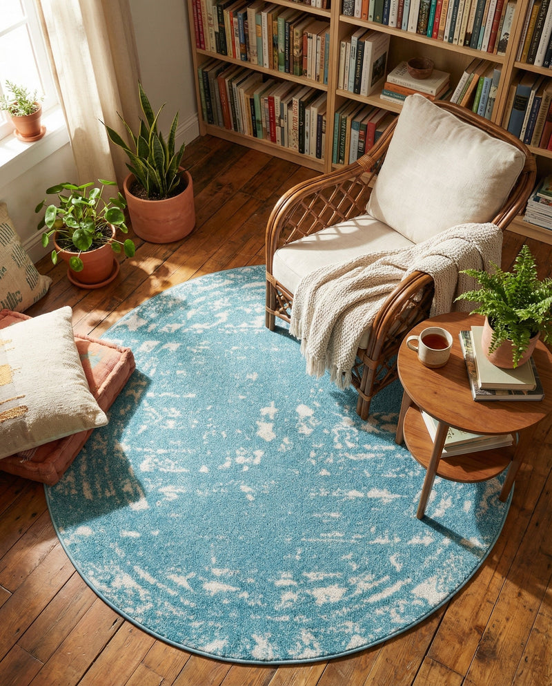 Brighton Stripes Collection Area Rug - Sussex (Light Blue) Round Light Blue  lifestyle 56