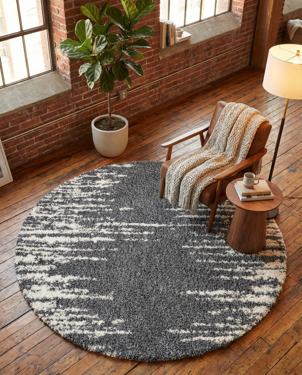 Tranquil Tides Shag Collection Area Rug - Marina Round Gray  lifestyle 205