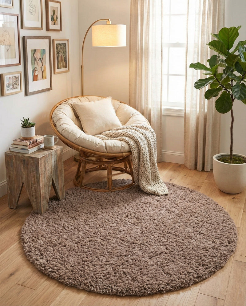 Eternal Plush Oasis Collection Area Rug -  Tranquility (Khaki) Round Khaki  lifestyle 46
