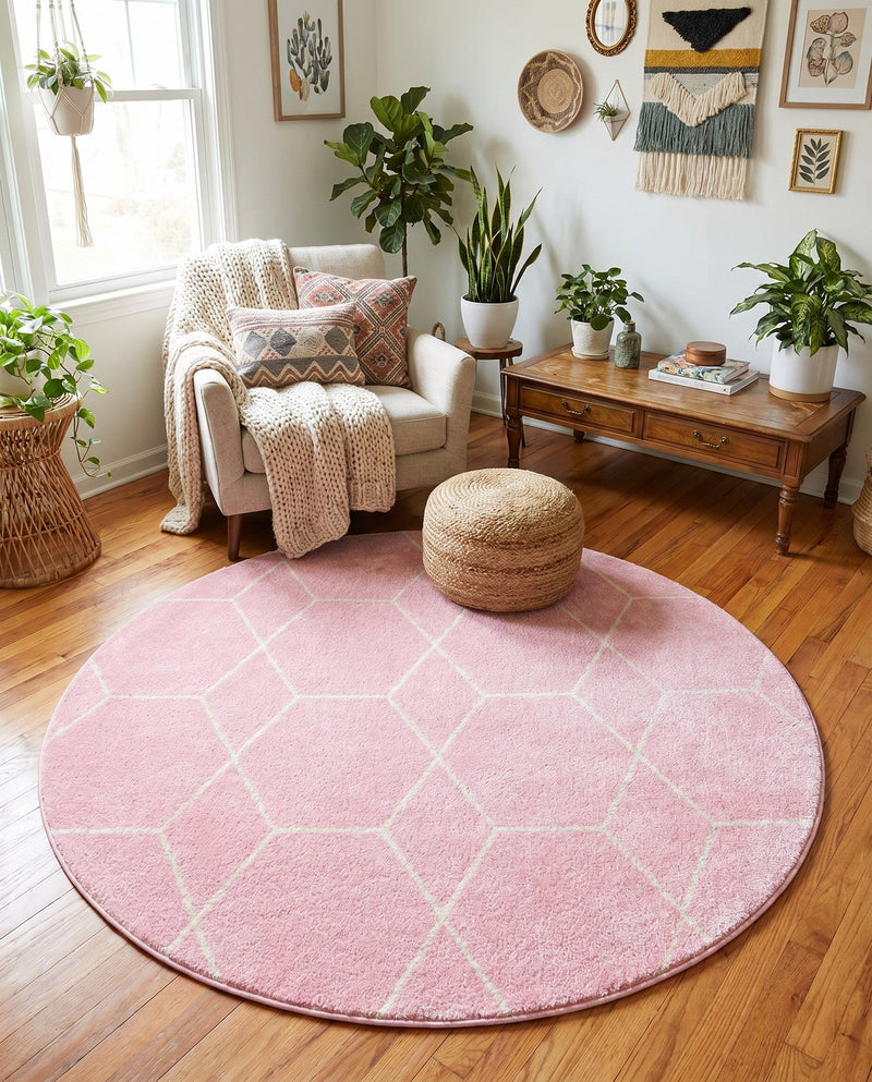 Trellis Mosaic Collection Area Rug - Arborville (Light Pink) Round Light Pink  lifestyle 74