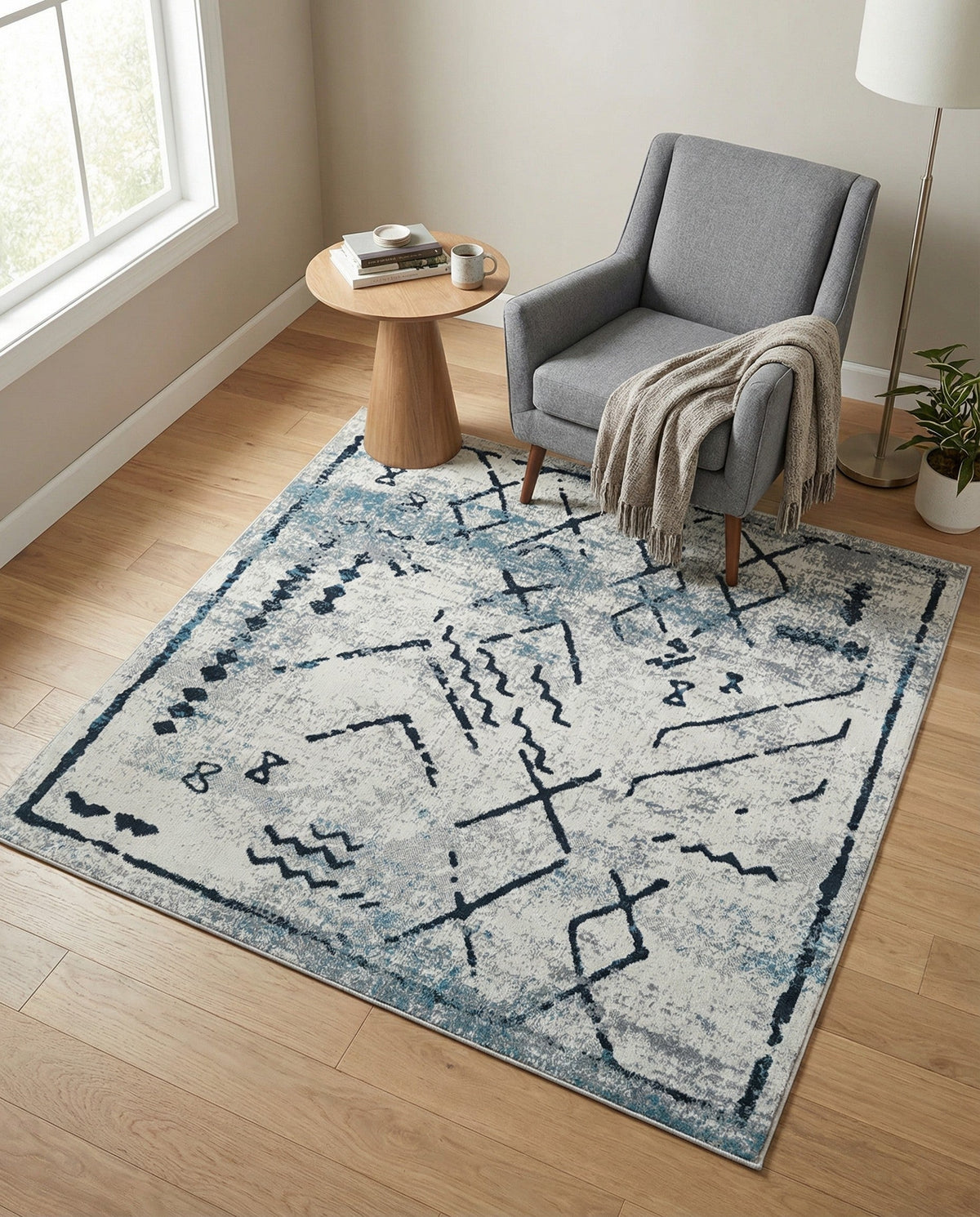 Aegean Elegance Washables Collection Area Rug - Santorini Square Ivory Gray  lifestyle 163