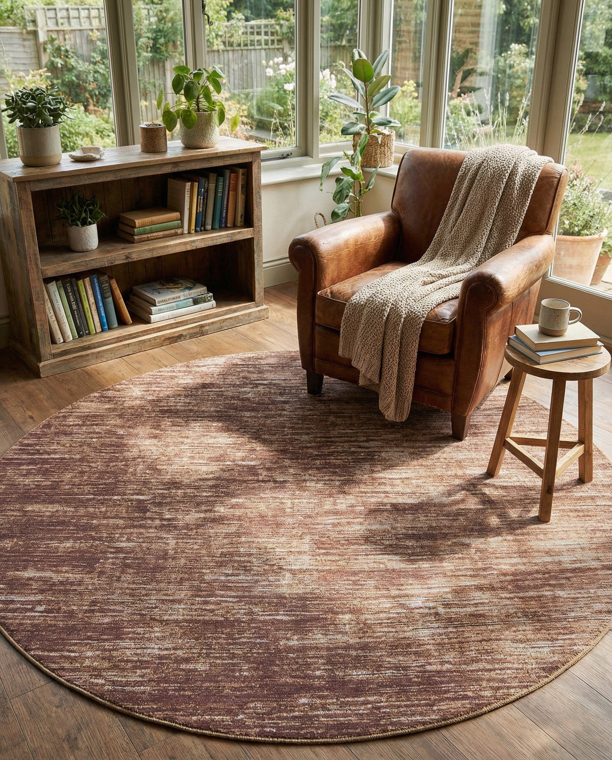 Sahara Essence Collection Area Rug - Oasis (Brown) Round Brown  lifestyle 80