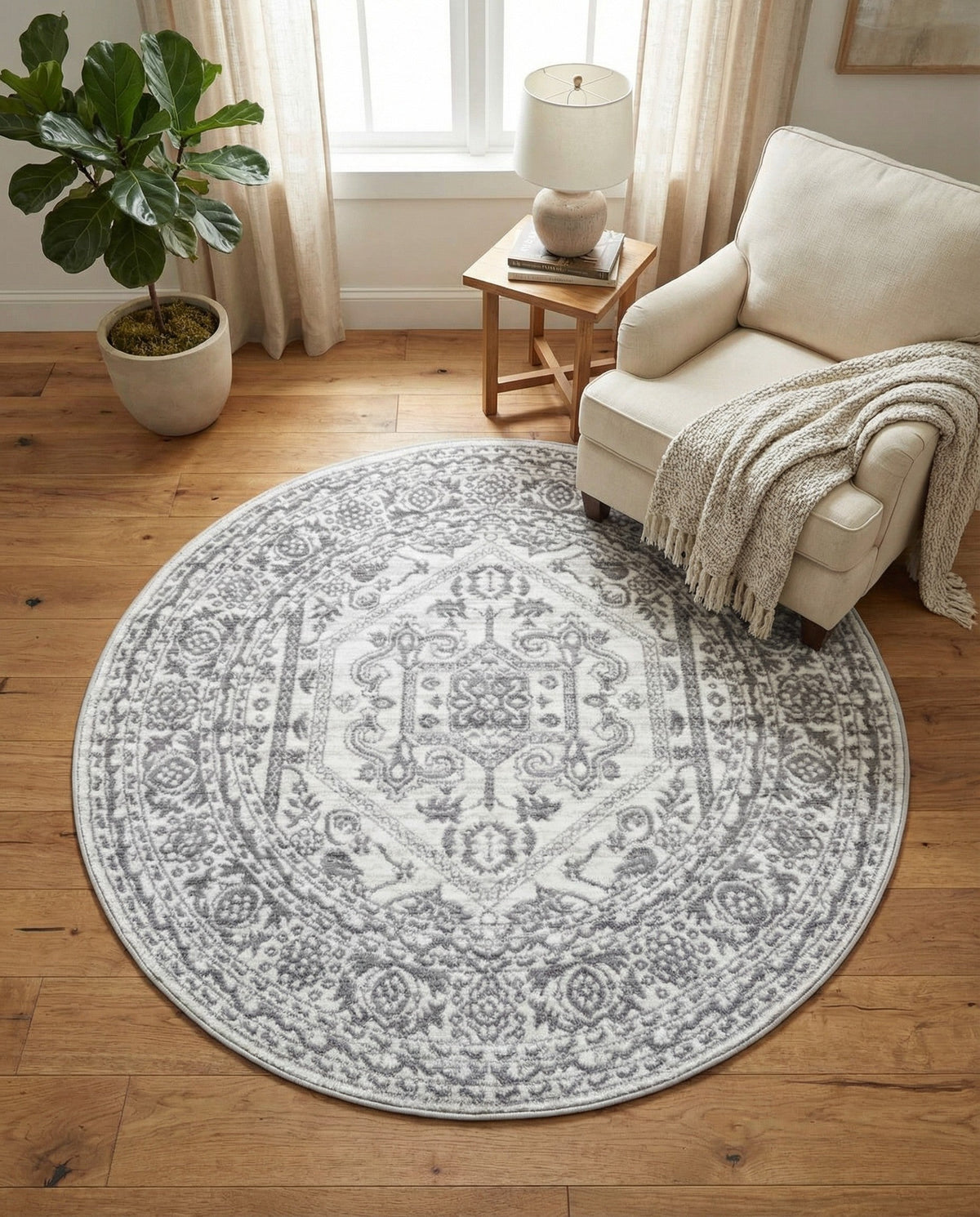 Charleston Elegance Collection Area Rug - Harborview Round White  lifestyle 166