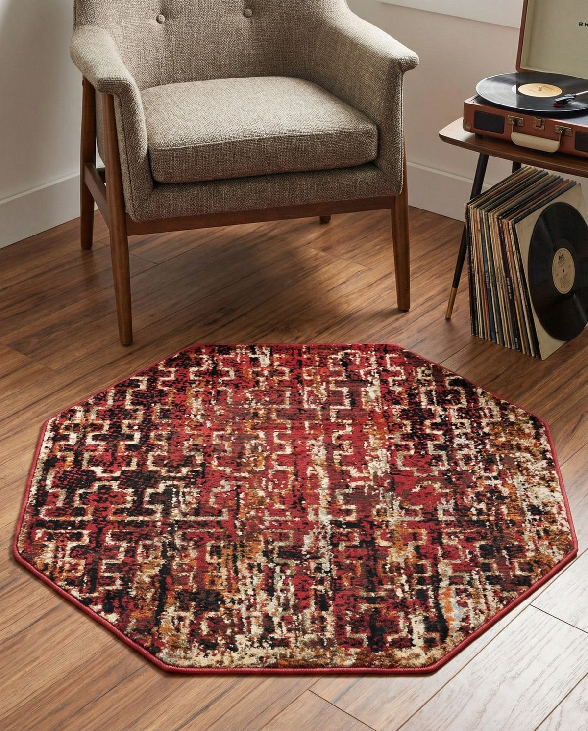 Neptune Elegance Collection Area Rug -  Proteus Octagon Burgundy  lifestyle 79