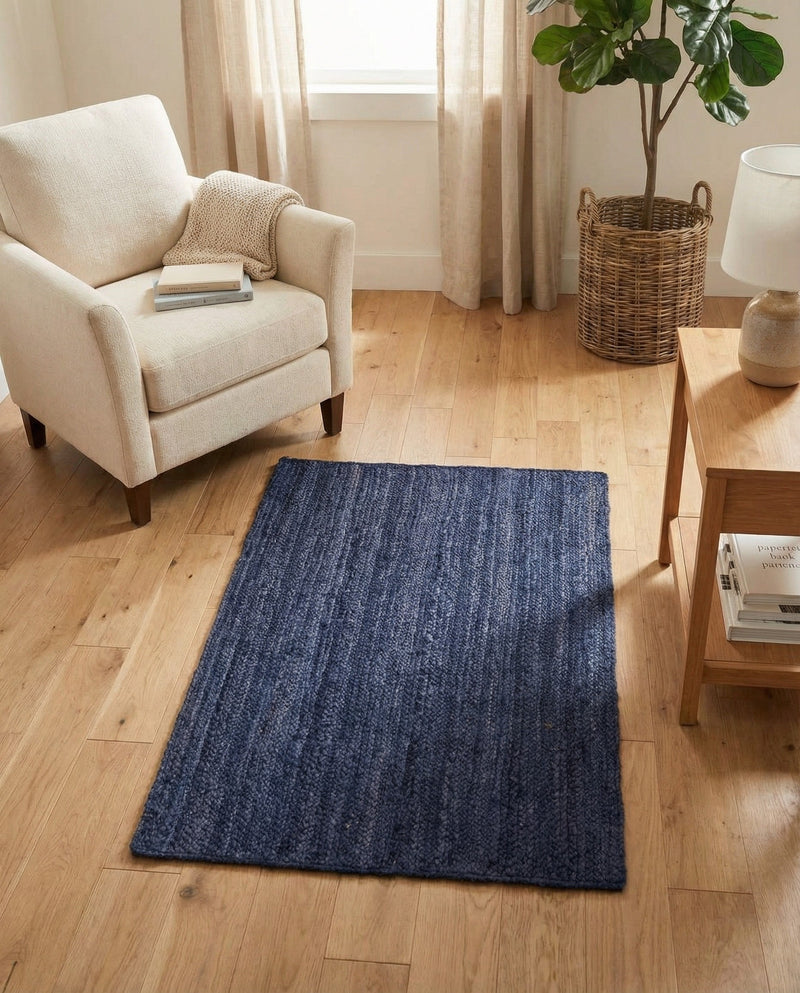 Woven Seaside Jute Collection Area Rug - Savannah (Navy Blue) Rectangle Navy Blue  lifestyle 12