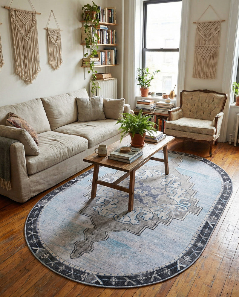 Heritage Elegance Collection Area Rug -  Winterthur (Blue Gray) Oval Blue Gray  lifestyle 71
