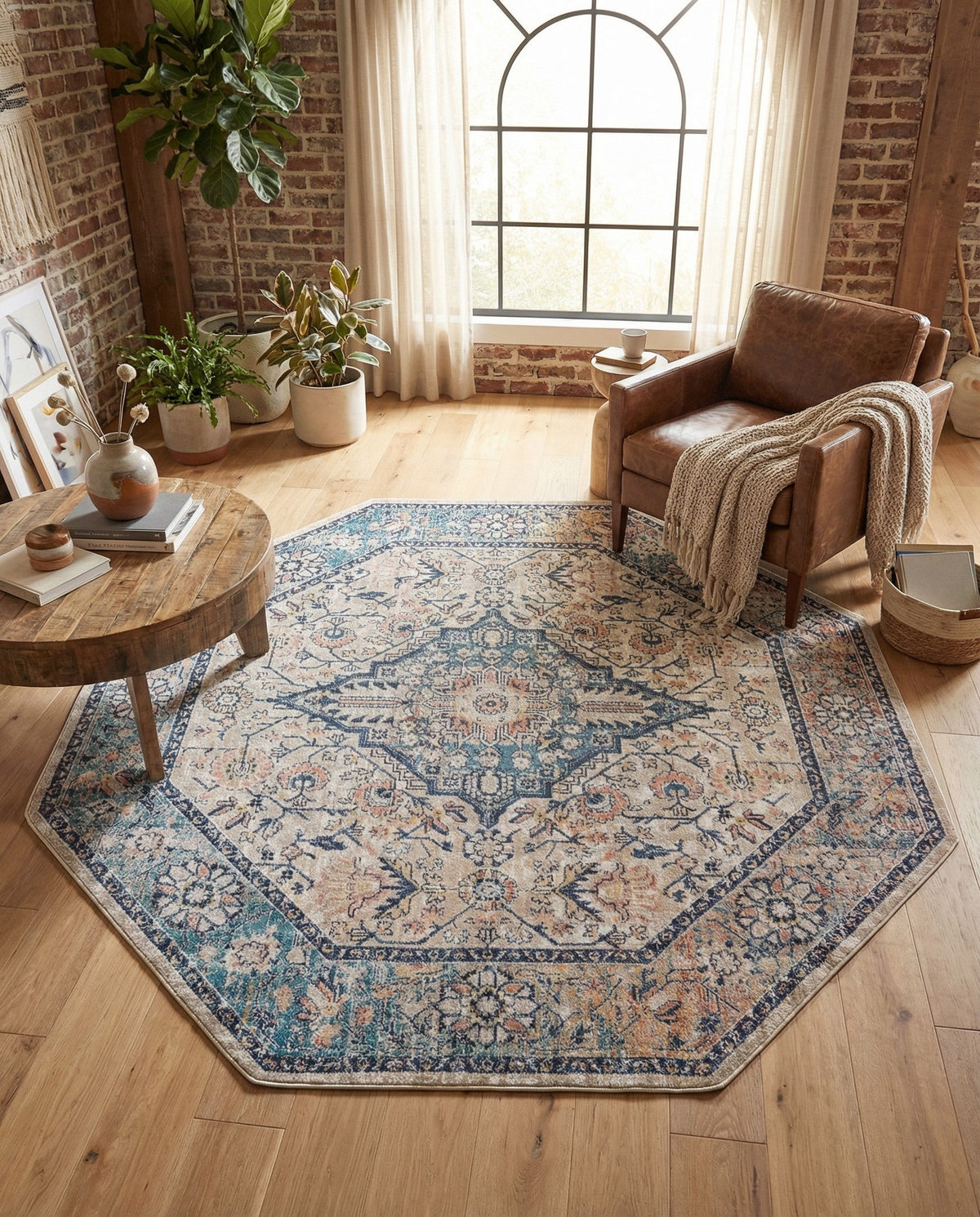 Seville Stripes Collection Area Rug - Cadiz (Blue) Octagon Blue  lifestyle 84