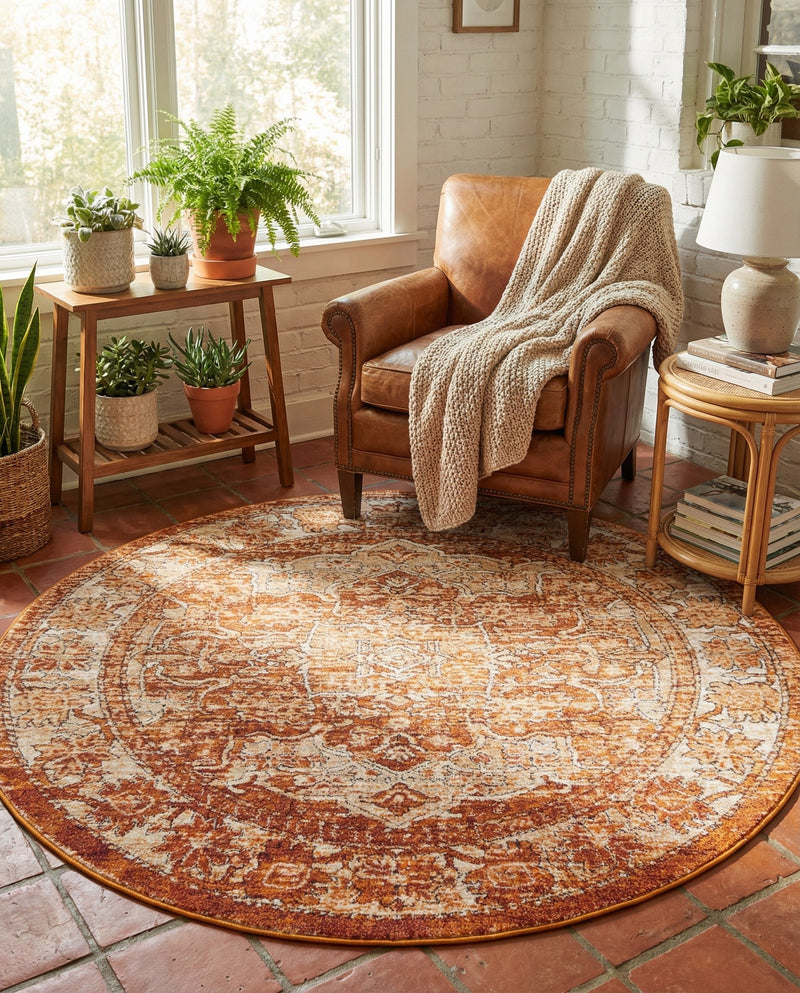 Savannah Soiree Collection Area Rug -  Everglade (Rust Red) Round Rust Red  lifestyle 71