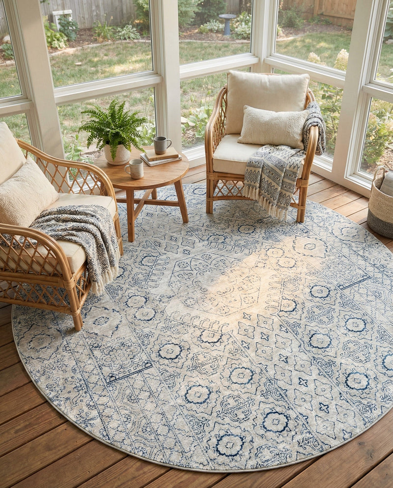 Coastal Haven Collection Area Rug -  Shoreline Round Gray  lifestyle 80