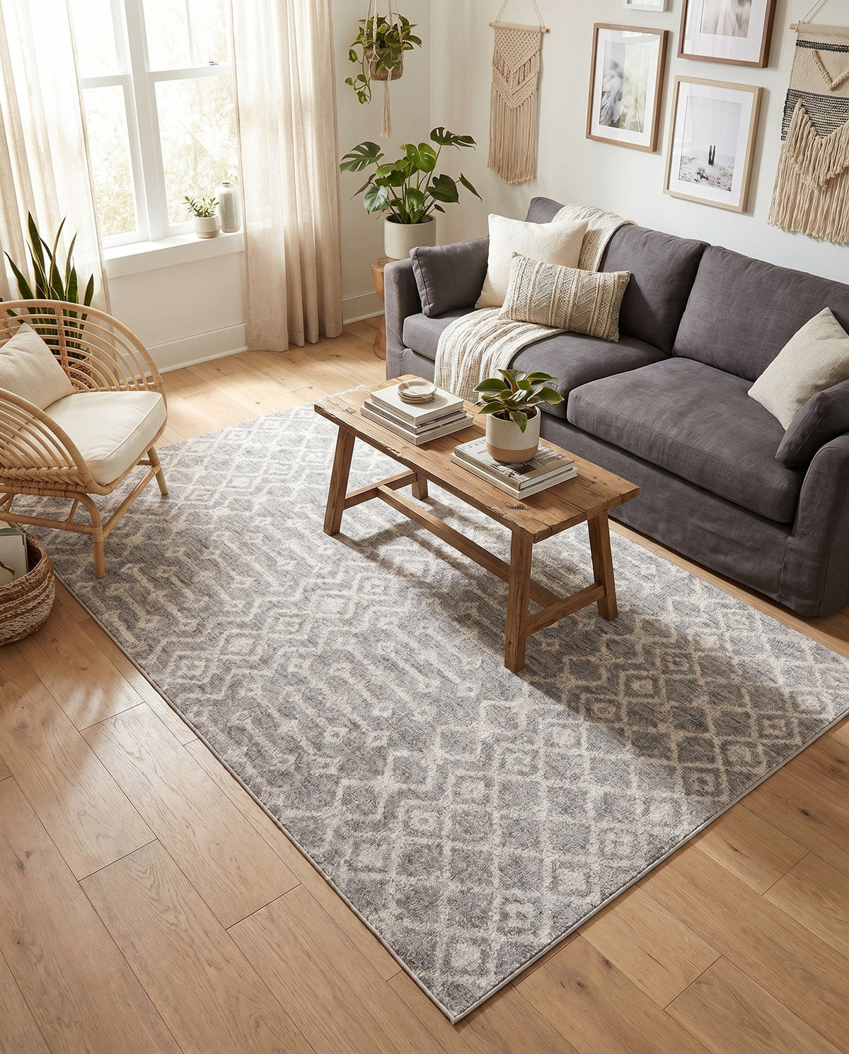 Geo Garden Lattice Collection Area Rug -  Andalusia Rectangle Gray  lifestyle 60
