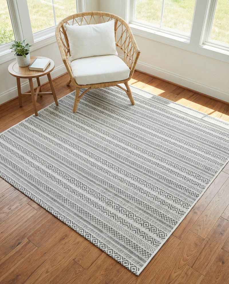Seaside Stripes Collection Area Rug -  Boardwalk (Beige) Square Beige  lifestyle 45