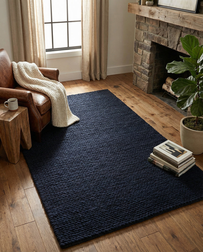Lana Tasmanian Wool Collection Area Rug - Waitomo Rectangle Navy Blue  lifestyle 14