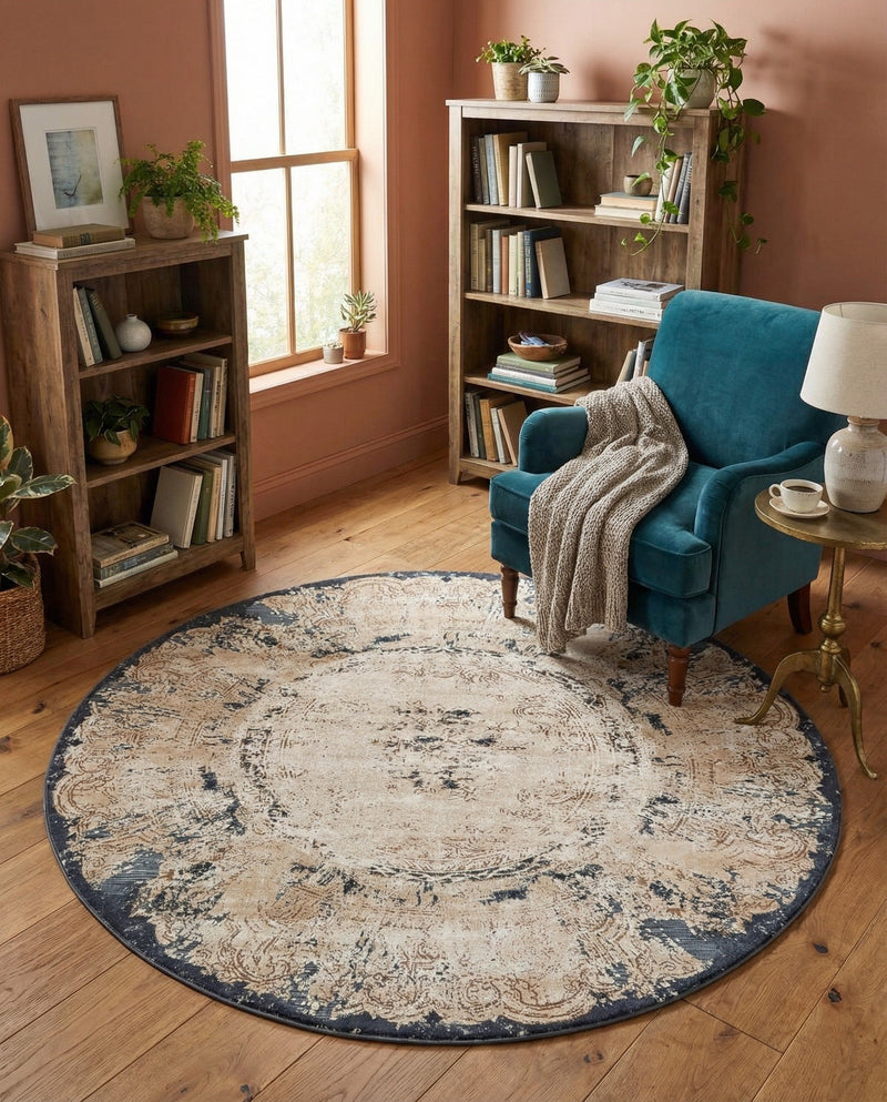 Coastal Manor Collection Area Rug -  Tidewater Round Cream  lifestyle 47