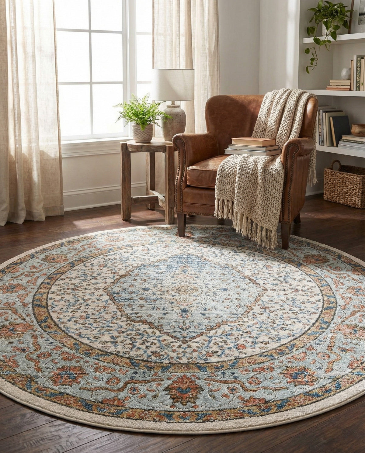 Mykonos Manor Collection Area Rug - Delos Round Ivory  lifestyle 206