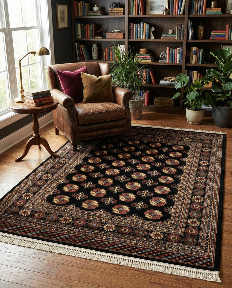 Samarkand Elegance Collection Area Rug -  Margilan (Black) Rectangle Black  lifestyle 15