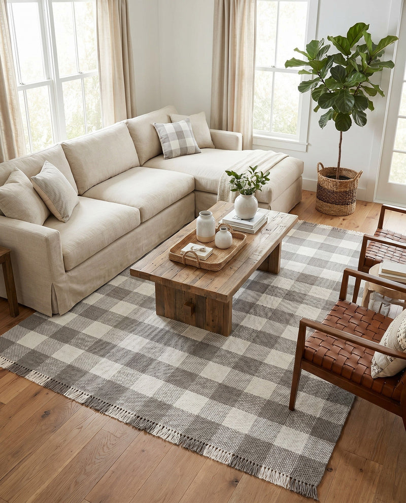 Sustainable Grid Indoor-Outdoor Oasis Collection Area Rug - Savannah Rectangle Gray  lifestyle 31