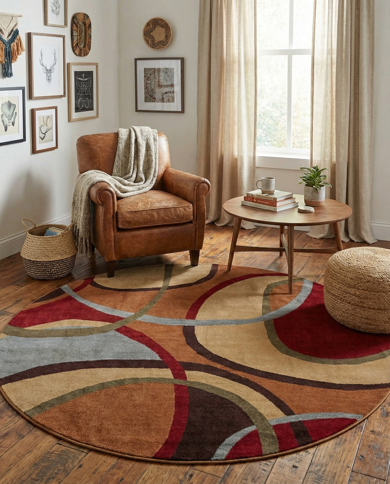 Bistro Lounge Collection Area Rug -  Macchiato Round Multi  lifestyle 58