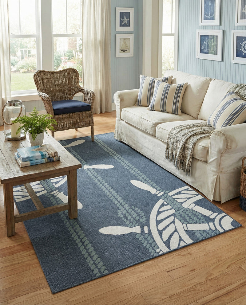 Seaside Haven Rugs Collection Area Rug - Harbor Rectangle Navy Blue  lifestyle 7