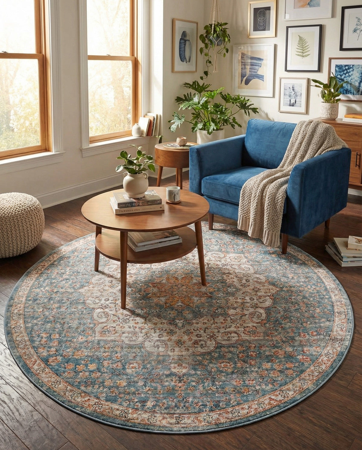 Coastal Haven Collection Area Rug - Seabreeze (Blue) Round Blue  lifestyle 47