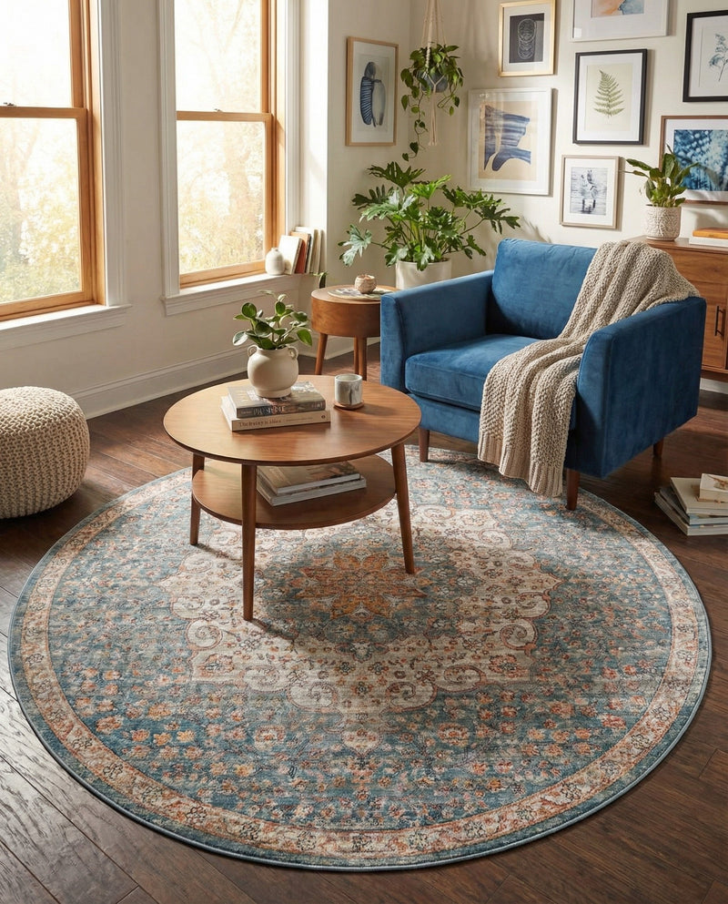 Coastal Haven Collection Area Rug - Seabreeze (Blue) Round Blue  lifestyle 47