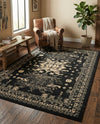 Tabriz Tapestries Collection Area Rug - Azerbaijan (Black) Rectangle Black  lifestyle 9