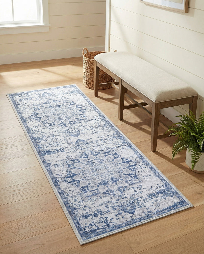 Baroque Era Collection Area Rug - Versailles (Gray Blue) Runner Gray Blue  lifestyle 55