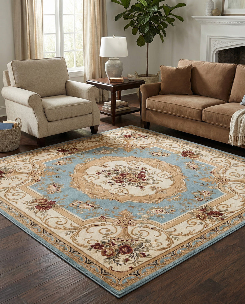 Versailles Elegance Collection Area Rug -  Louveciennes (Light Blue) Square Light Blue  lifestyle 81