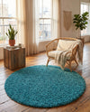 Plush Oasis Collection Area Rug - Serenity (Deep Aqua Blue) Round Deep Aqua Blue  lifestyle 80
