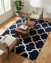 Lattice Gardens Collection Area Rug -  Floratown Rectangle Navy Blue  lifestyle 3