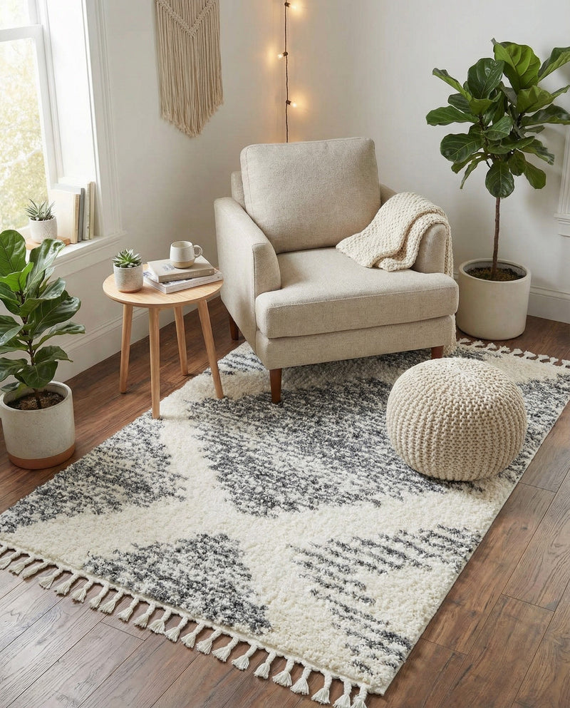 Tranquil Tides Shag Collection Area Rug -  Azure Rectangle White  lifestyle 36