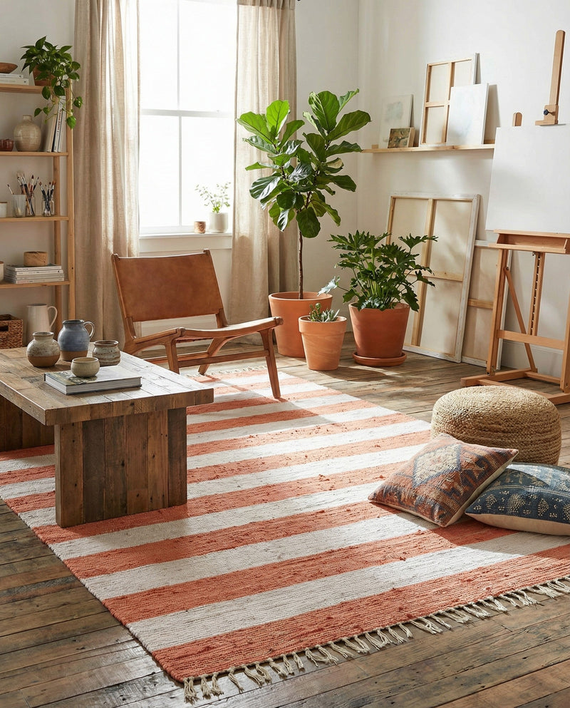 Tassel Trail Collection Area Rug - Pathway (Coral and Ivory) Rectangle Coral and Ivory  lifestyle 6