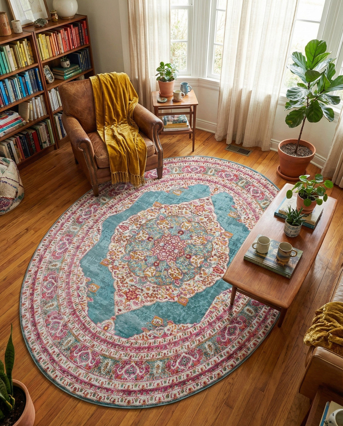 Caribbean Breeze Collection Area Rug -  Windward Oval Turquoise  lifestyle 166