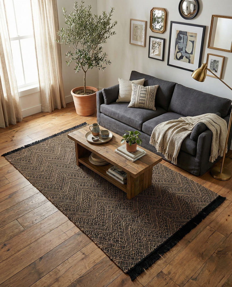 Woven Seaside Jute Collection Area Rug - Oia Rectangle Black and Natural  lifestyle 43