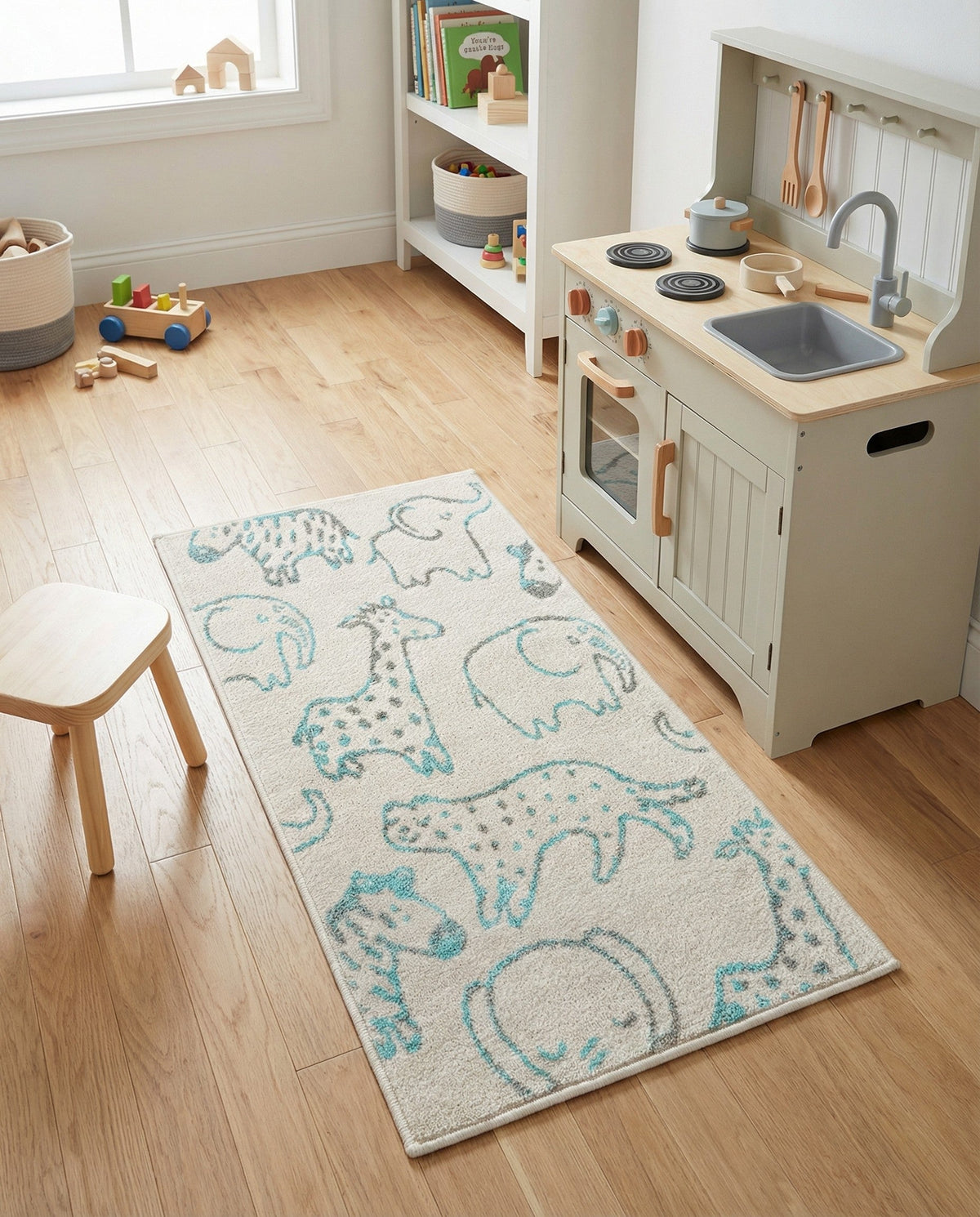 Wonder Tykes Collection Area Rug -  Spectrum Runner Ivory  lifestyle 165