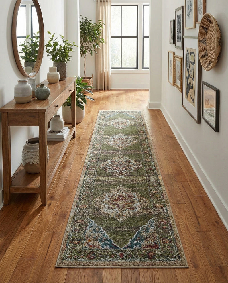 Savannah Soiree Collection Area Rug - Serengeti (Green) Runner Green  lifestyle 77