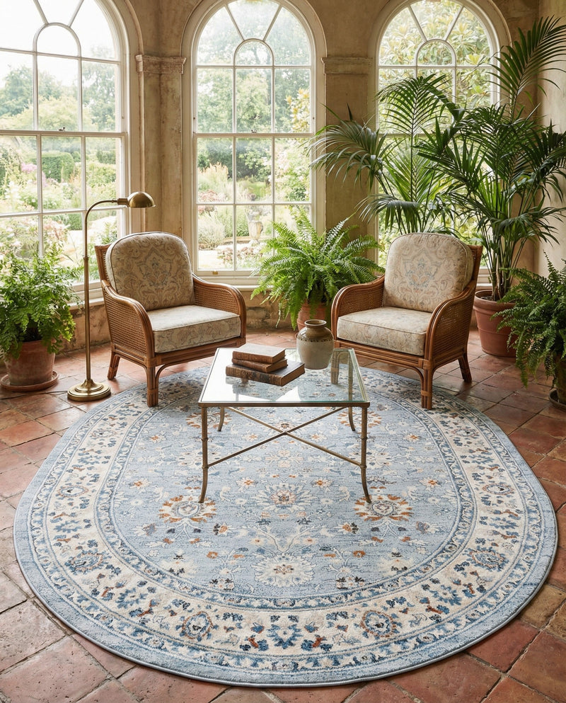 Savannah Elegance Collection Area Rug - Augusta (Aqua Blue) Oval Aqua Blue  lifestyle 76