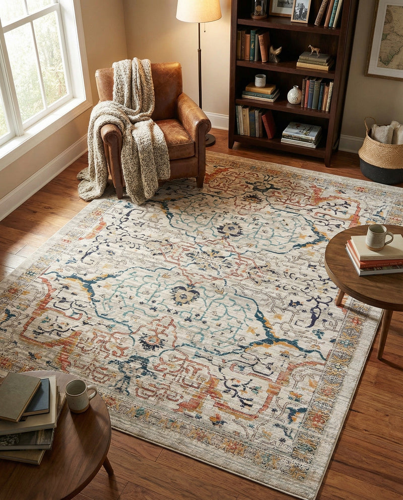 Seville Stripes Collection Area Rug -  Malaga (Ivory) Rectangle Ivory  lifestyle 7