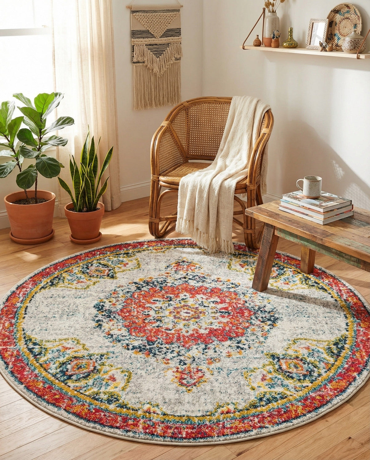 Brighton Terrace Collection Area Rug - Hove (Ivory) Round Ivory  lifestyle 103