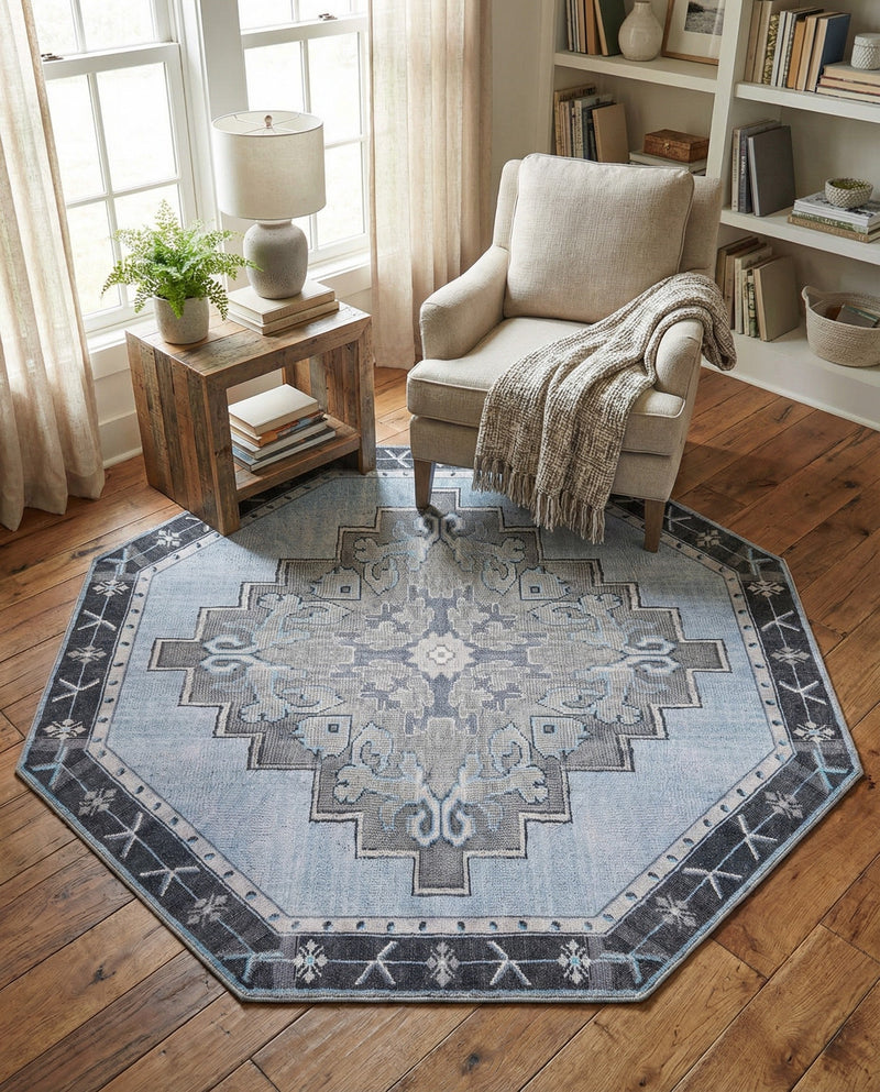 Heritage Elegance Collection Area Rug -  Winterthur (Blue Gray) Octagon Blue Gray  lifestyle 77