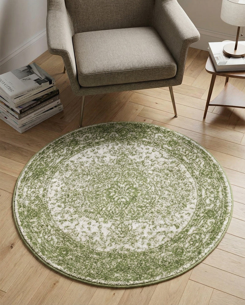 Dover Terrace Collection Area Rug - Marina (Green) Round Green  lifestyle 27